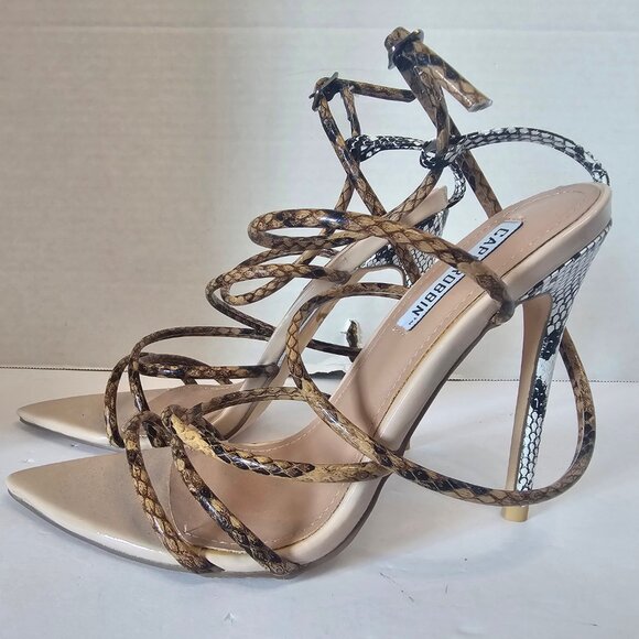 Cape Robbin Snake Print Strappy Pointy Open Toe Ankle Strap Stiletto SZ 6 - Picture 2 of 7